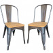 NEVADA - Lot de 2 Chaises de repas acier gris et bois clair