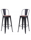 NEVADA - 2 sedie da bar in acciaio grigio e legno scuro