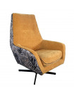 JUNGLE - Two-tone lounge chair with printed fabric and ochre velvet