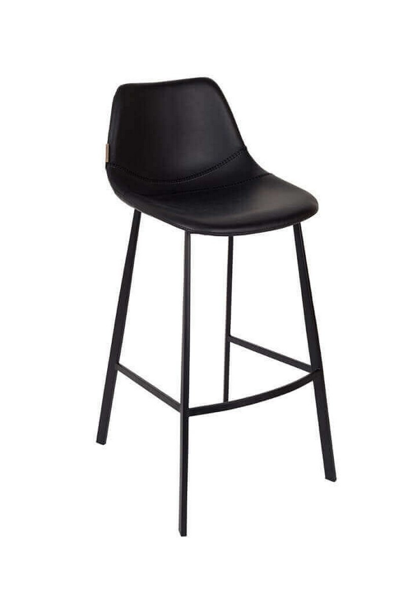 Chaise haute de bar en inox brossé à hauteur fixe assise simili cuir noire  - RETIF