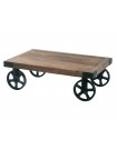 ROULETTES - Mesa baja con ruedas, madera y acero