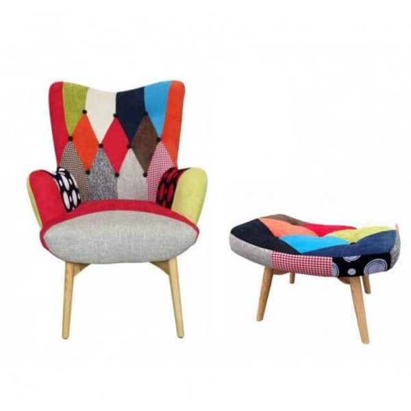 Patchwork armchair with hocker