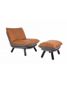 LAZY SACK - Fauteuil lounge de salon aspect cuir marron avec repose pied