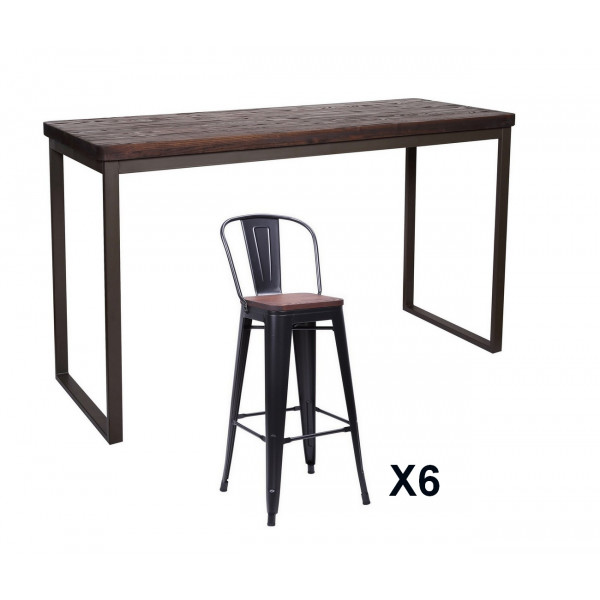 NEVADA - Mueble alto 180 cm madera maciza oscura y acero gris