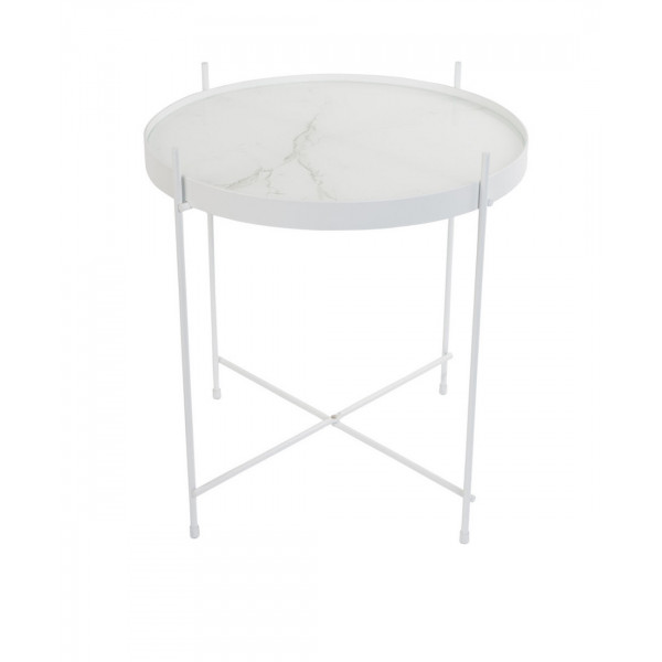 CUPID - Table de salon en métal blanc et marbre blanc