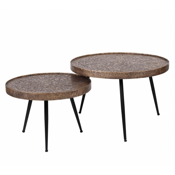 METALLICA - Set de 2 tables basses rondes en acier noir et bronze