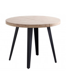 MATIKA - Table de repas extensible ronde bois et acier noir