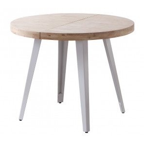 MATIKA - Table de repas extensible ronde bois et acier blanc