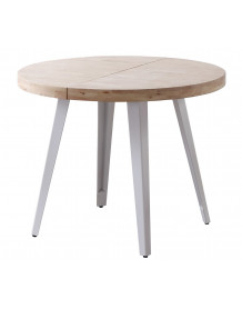 MATIKA - Table de repas extensible ronde bois et acier blanc