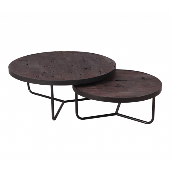 DAKOTA - Set of 2 round wood coffee table