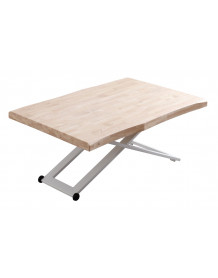MATIKA - Table basse rehaussable bois et acier blanche L120