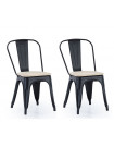 INDUS - 2 Chaises de repas acier noir et bois de chêne