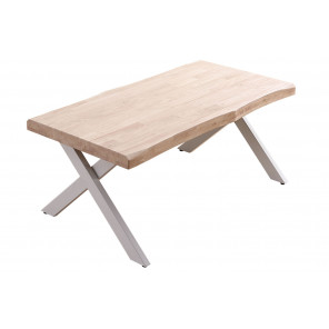 KAMILA - Table basse rehaussable bois et acier blanc L120
