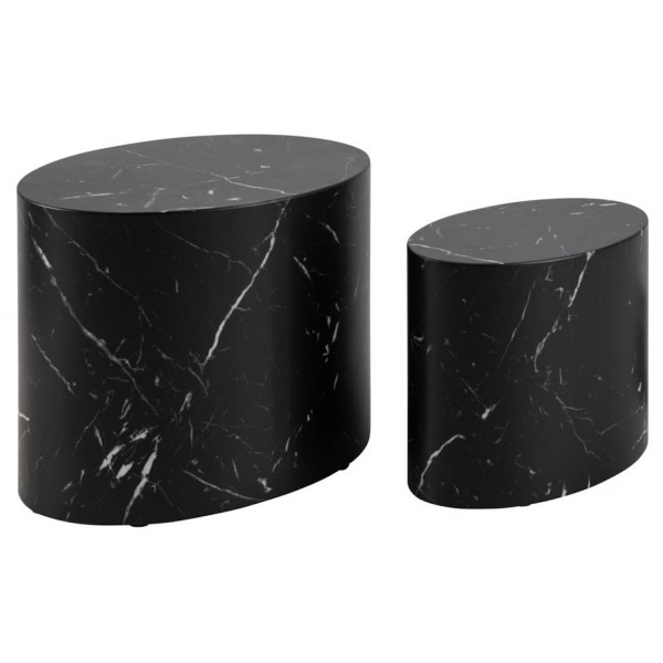 OVAL - Set de tables aspect marbre noir