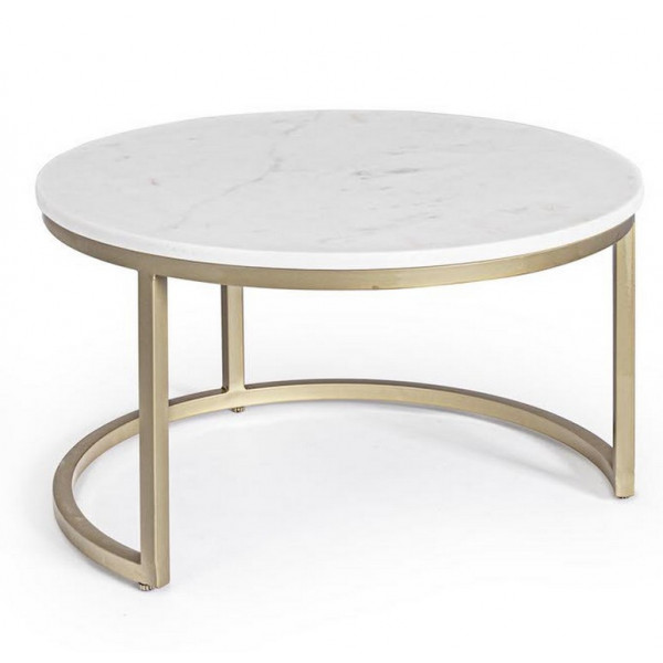 MARBLE - Set de 2 tables rondes en acier et marbre blanc