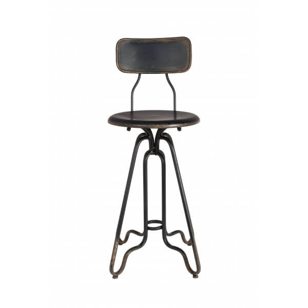 Industrial bar stool in raw steel